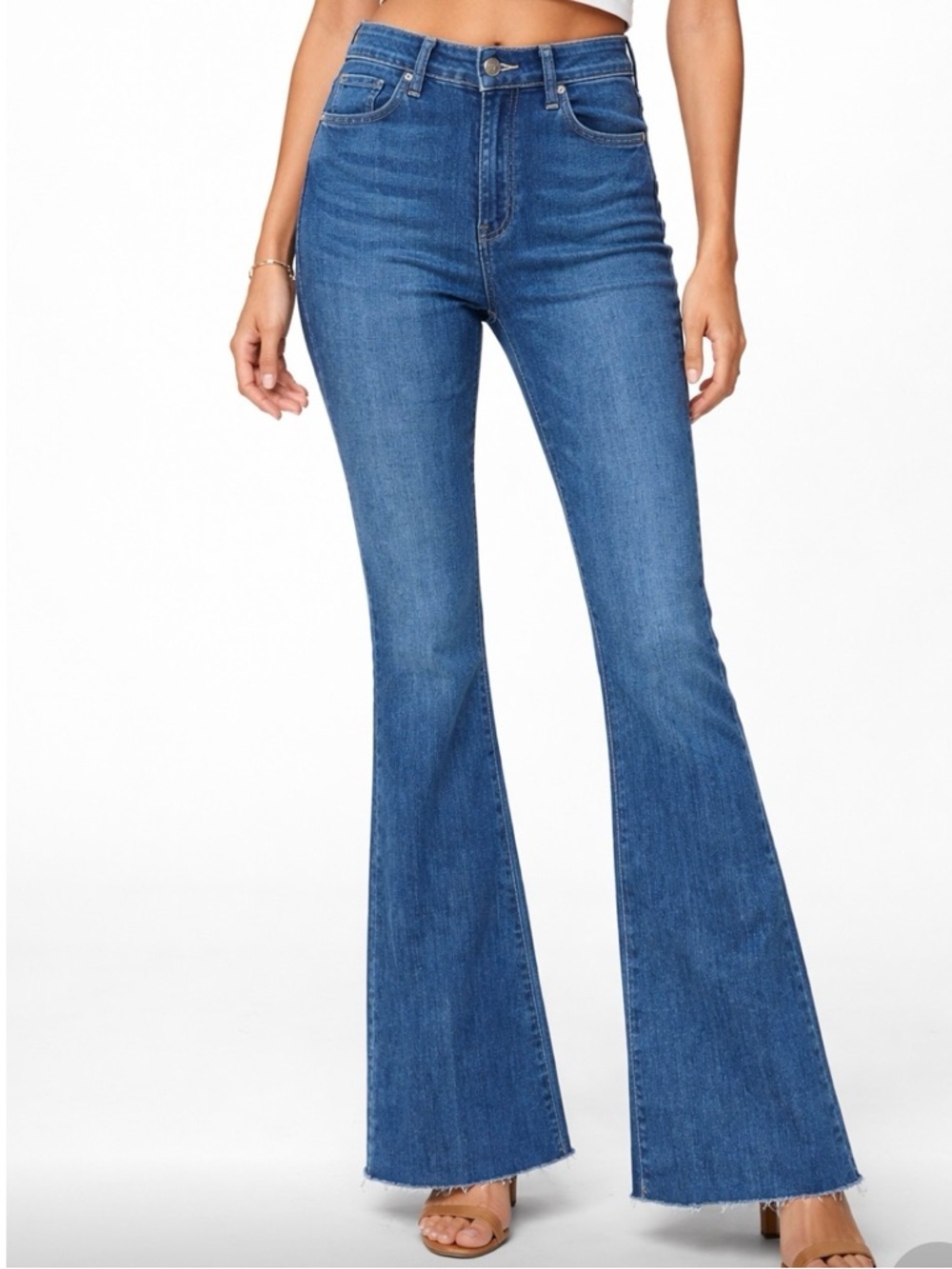 Frame Denim Mid-Blue High-Rise Flare Jeans